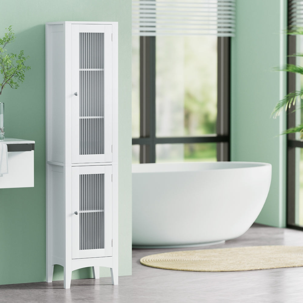 Artiss Bathroom Storage Cabinet 160cm Tall Slim Floor Cupboard Toilet Glass Door White-Furniture > Bathroom > Bathroom Cabinets, Cupboards & Storage-PEROZ Accessories