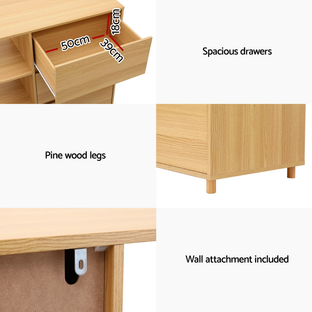 Artiss Chest of 3 Drawers Storage Cabinet 3 Shelves Pine-Furniture > Bedroom > Dressers-PEROZ Accessories