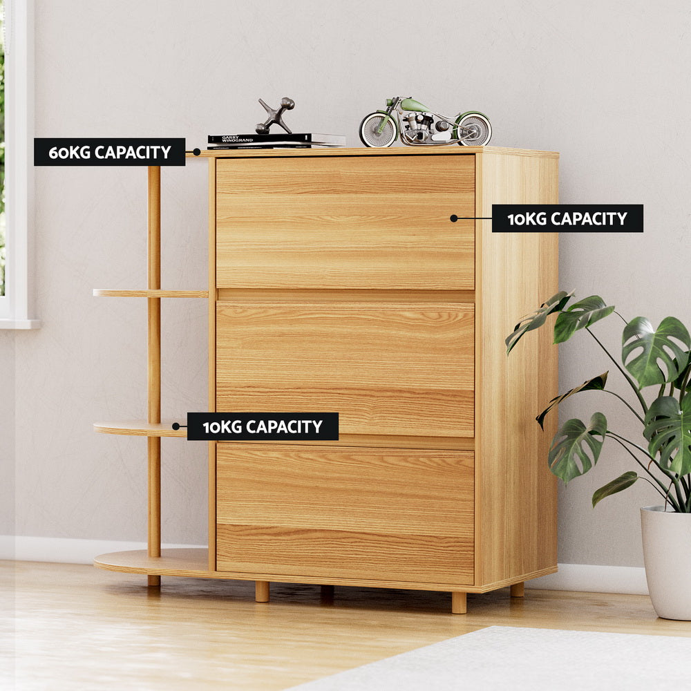Artiss Chest of 3 Drawers Storage Cabinet 3 Shelves Pine-Furniture > Bedroom > Dressers-PEROZ Accessories