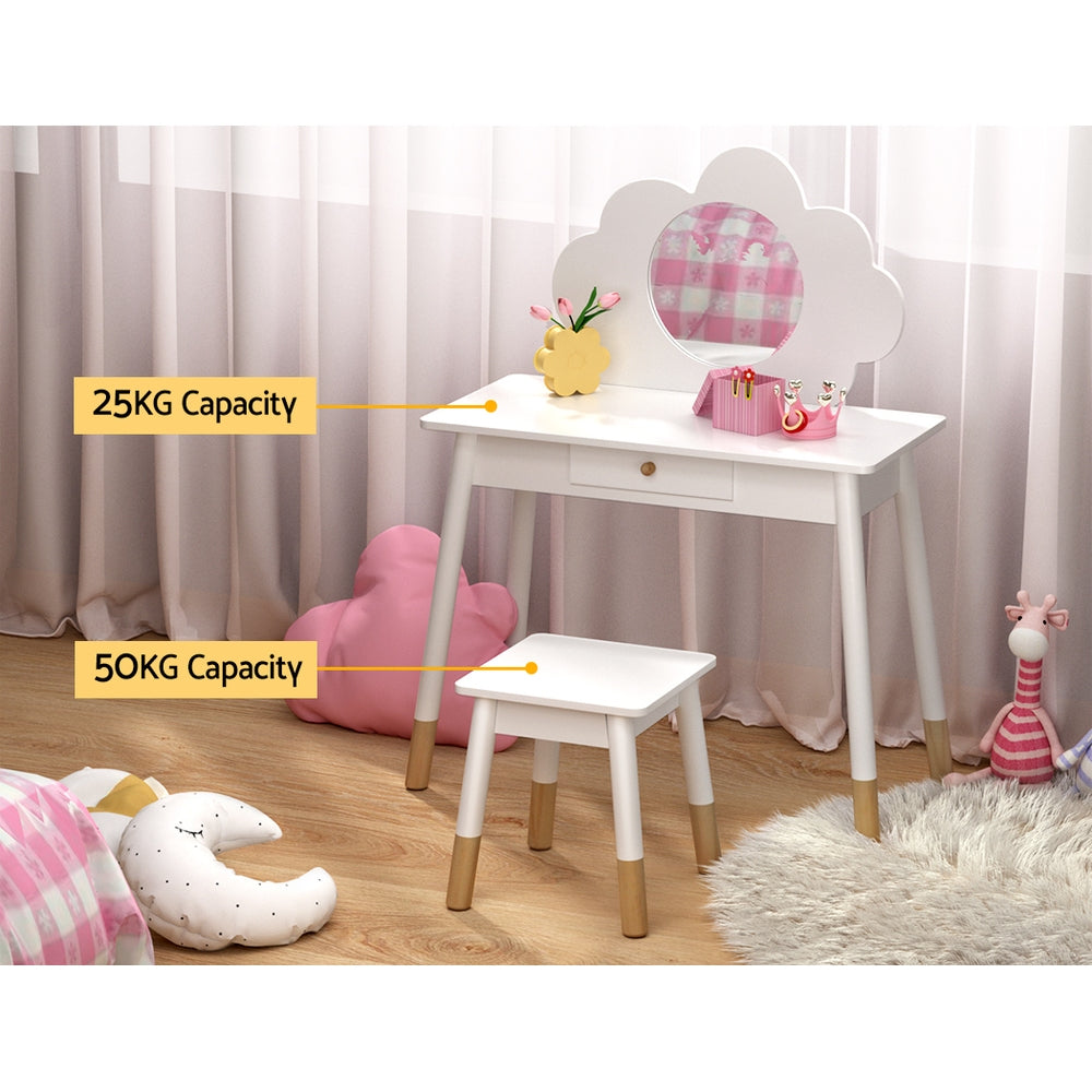 Keezi Kids Dressing Table Chair Set Vanity Makeup Wooden Leg Mirror Drawer-Furniture > Bedroom-PEROZ Accessories