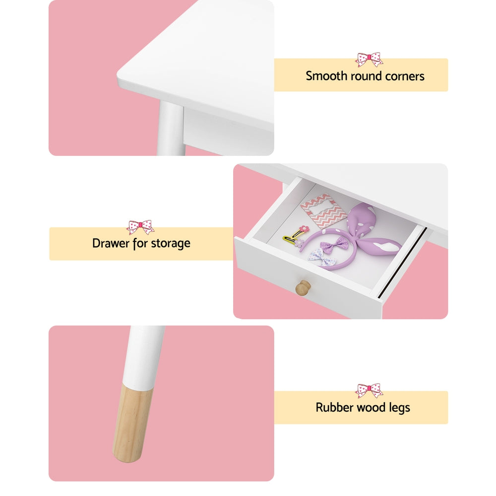 Keezi Kids Dressing Table Chair Set Vanity Makeup Wooden Leg Mirror Drawer-Furniture > Bedroom-PEROZ Accessories