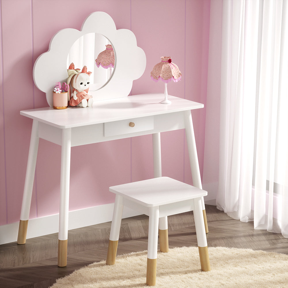 Keezi Kids Dressing Table Chair Set Vanity Makeup Wooden Leg Mirror Drawer-Furniture > Bedroom-PEROZ Accessories