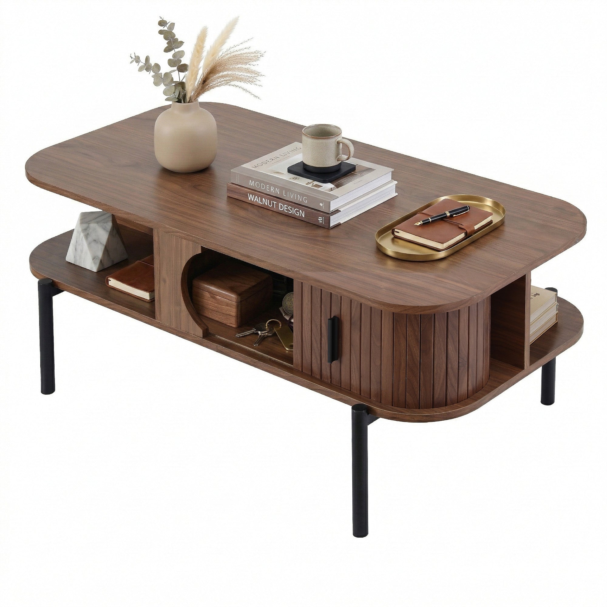 Artiss Coffee Table Living Room Center Table Shelf Cabinet Walnut-Furniture > Living Room > Coffee Tables-PEROZ Accessories