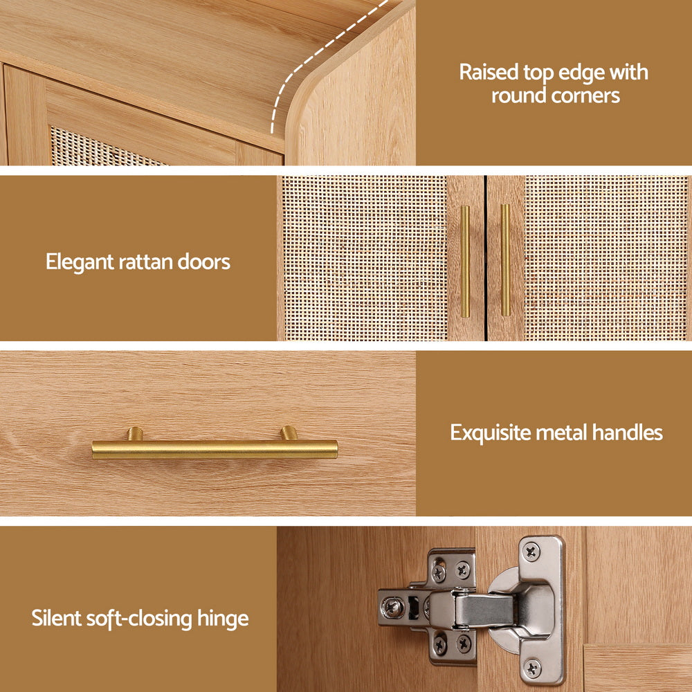 Artiss Buffet Sideboard Hutch Storage Cabinet Kitchen Cupboard Hooks Rattan Pine-Furniture > Dining > Buffets & Sideboards-PEROZ Accessories