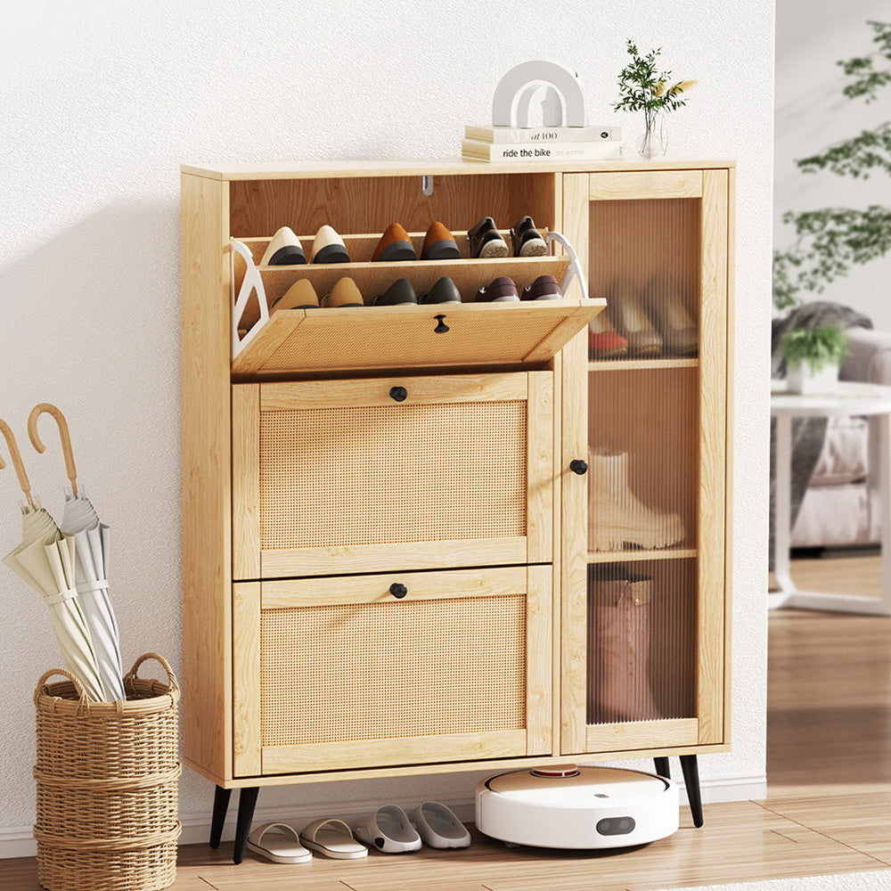 Artiss Shoe Rack Cabinet 3 Flip-out Drawers Pine-Furniture > Living Room > Shoe Storage-PEROZ Accessories