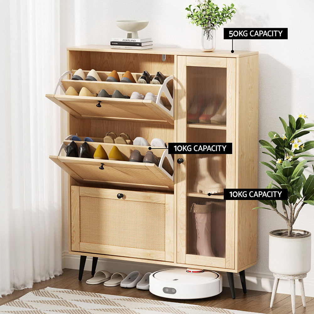 Artiss Shoe Rack Cabinet 3 Flip-out Drawers Pine-Furniture > Living Room > Shoe Storage-PEROZ Accessories