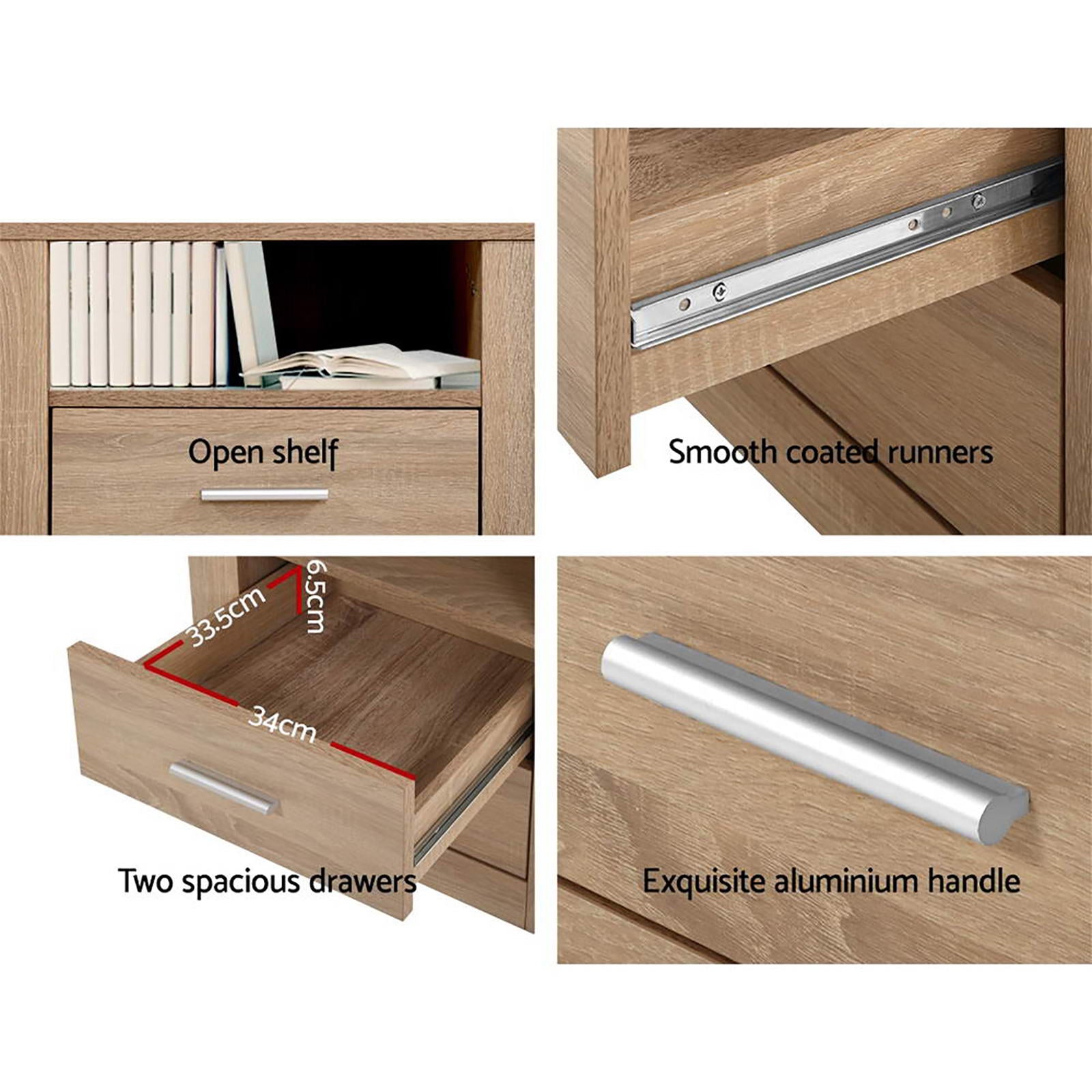 Artiss 2X Bedside Table 2 Drawers with Shelf - TARA Oak-Furniture > Bedroom > Bedside Tables-PEROZ Accessories