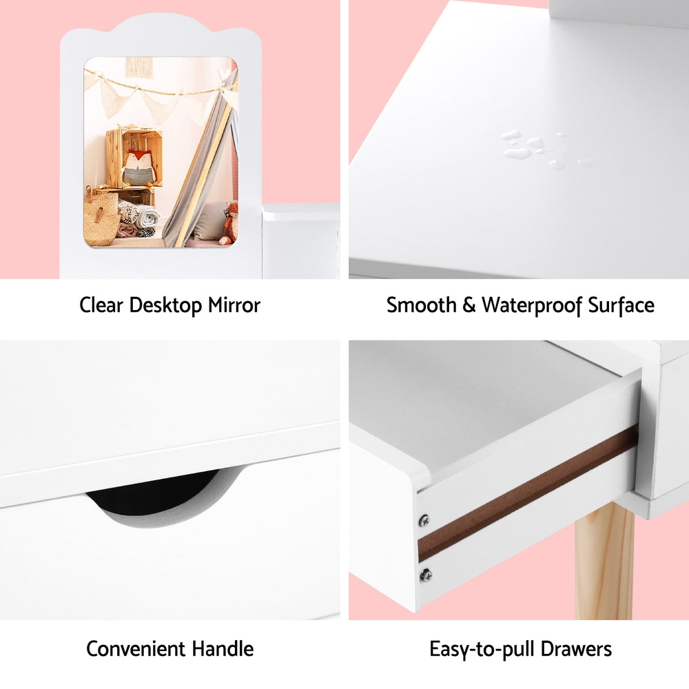 Keezi Kids Dressing Table Vanity Makeup Chair Set with Mirror Drawers Wooden Legs-Baby & Kids > Kid&