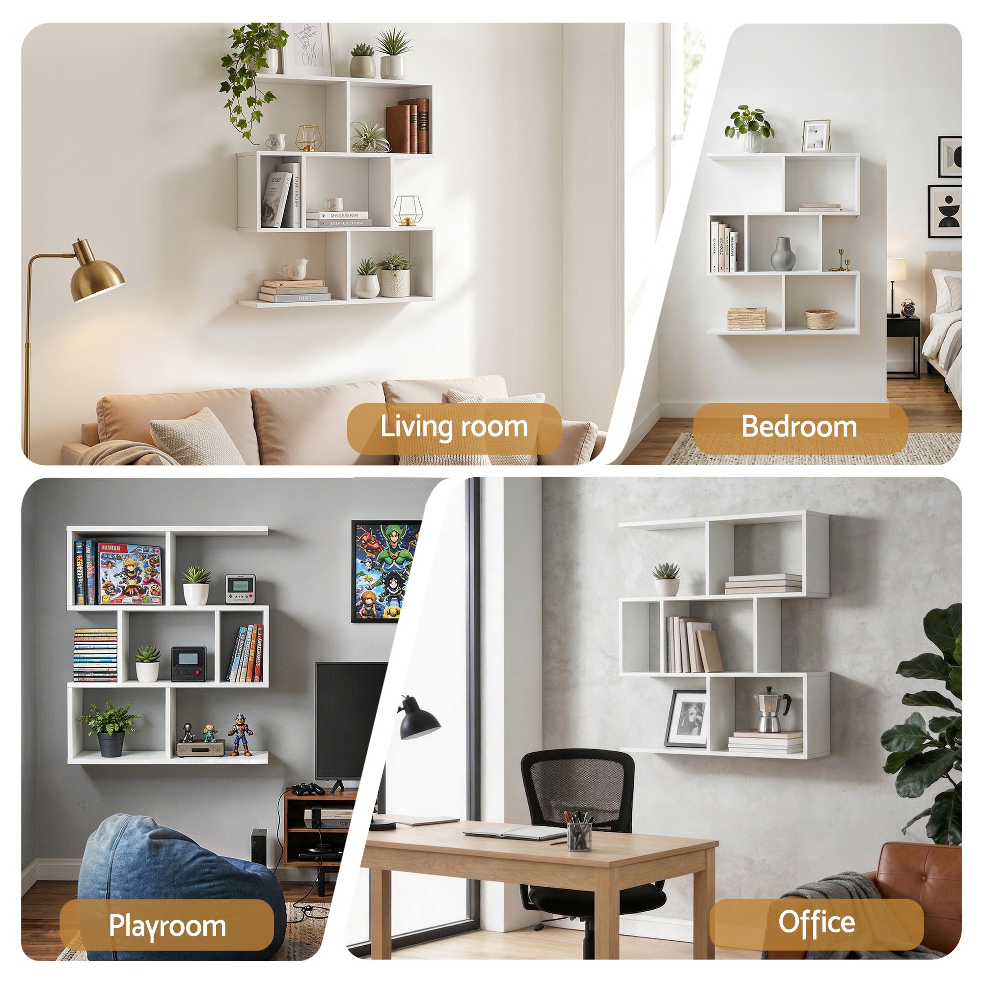 Artiss Floating Wall Shelf Bookshelf 3-Tier Display Storage Organiser White-Furniture > Living Room > Bookcases & Shelves-PEROZ Accessories