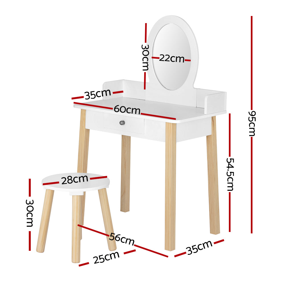 Keezi Kids Dressing Table Chair Set Wooden Leg Vanity Makeup Drawer Mirror-Furniture > Bedroom-PEROZ Accessories