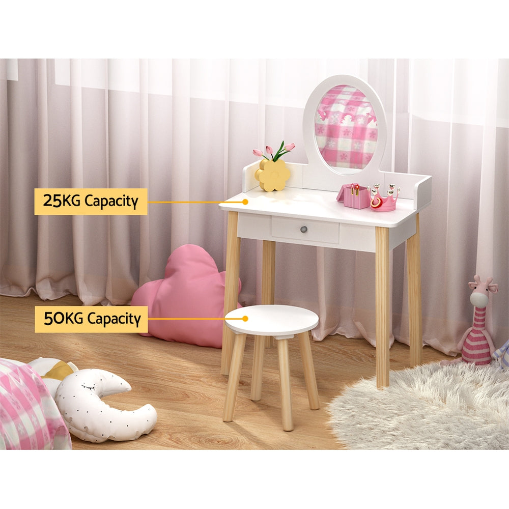 Keezi Kids Dressing Table Chair Set Wooden Leg Vanity Makeup Drawer Mirror-Furniture > Bedroom-PEROZ Accessories