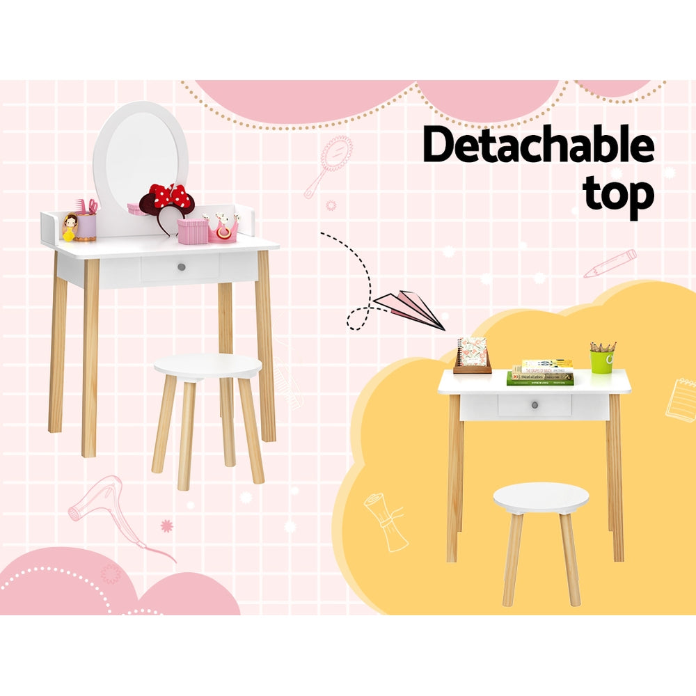 Keezi Kids Dressing Table Chair Set Wooden Leg Vanity Makeup Drawer Mirror-Furniture > Bedroom-PEROZ Accessories