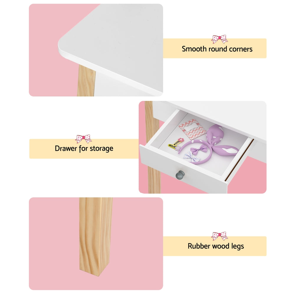 Keezi Kids Dressing Table Chair Set Wooden Leg Vanity Makeup Drawer Mirror-Furniture > Bedroom-PEROZ Accessories