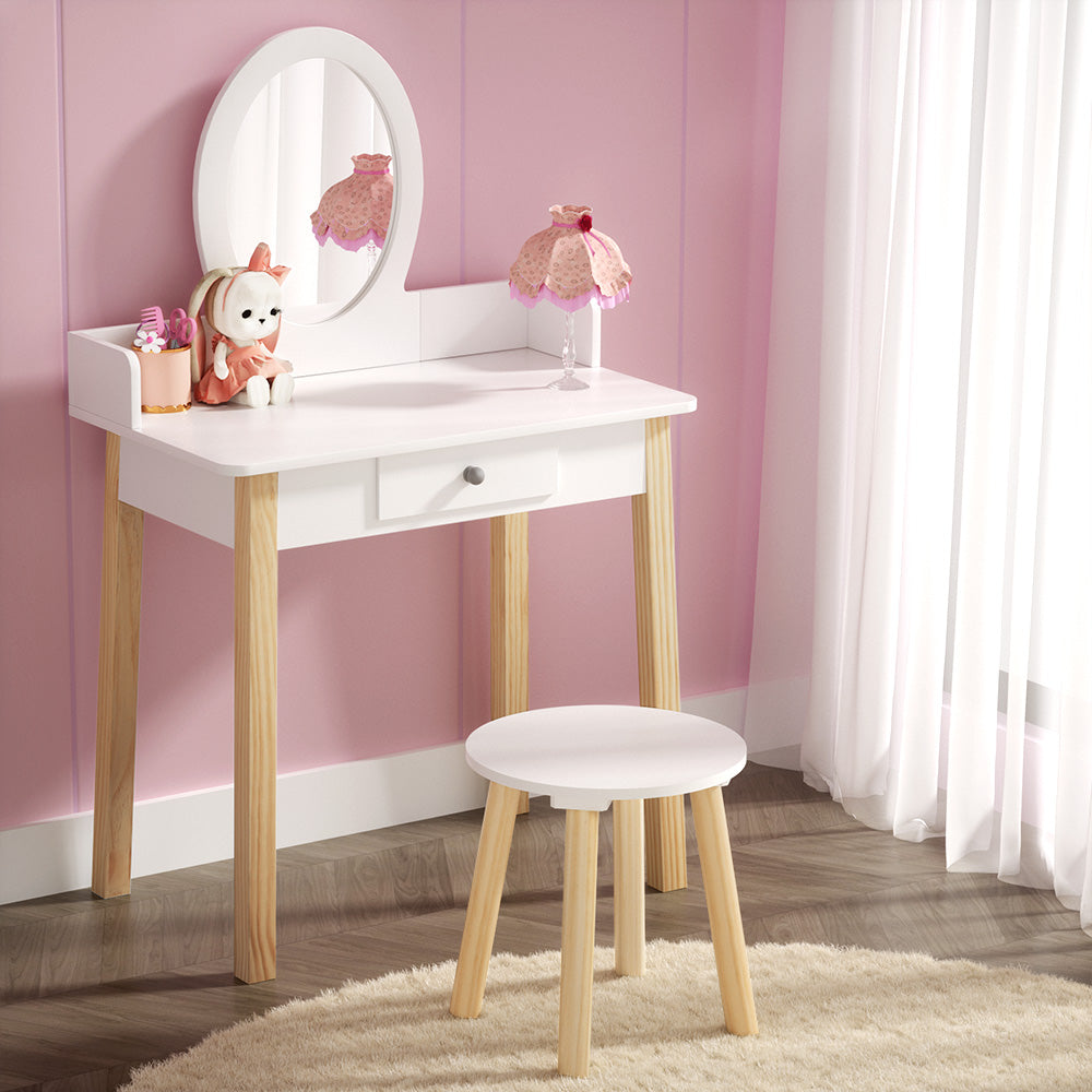 Keezi Kids Dressing Table Chair Set Wooden Leg Vanity Makeup Drawer Mirror-Furniture > Bedroom-PEROZ Accessories