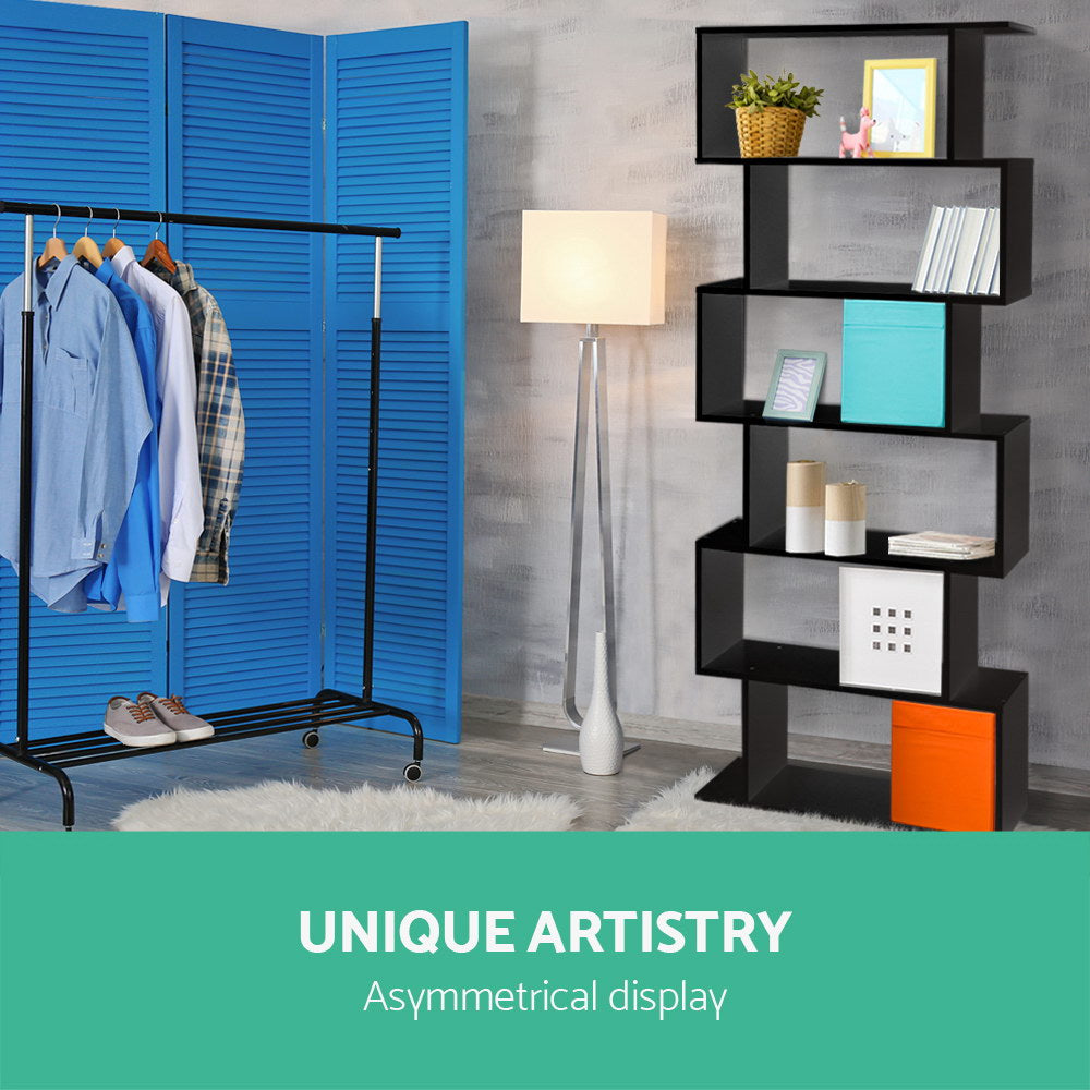Artiss Bookshelf 6 Tiers - RIVA Black-Furniture > Bedroom-PEROZ Accessories