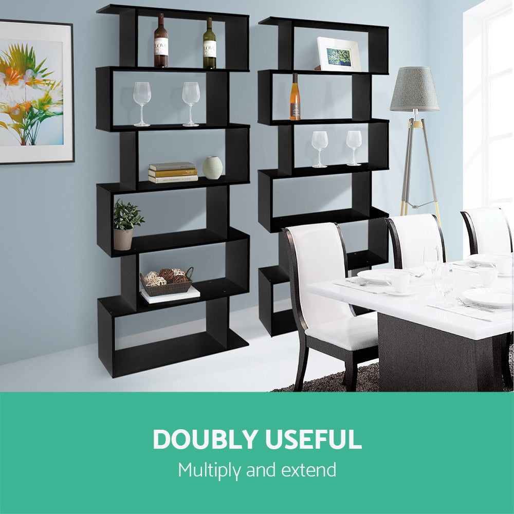 Artiss Bookshelf 6 Tiers - RIVA Black-Furniture > Bedroom-PEROZ Accessories