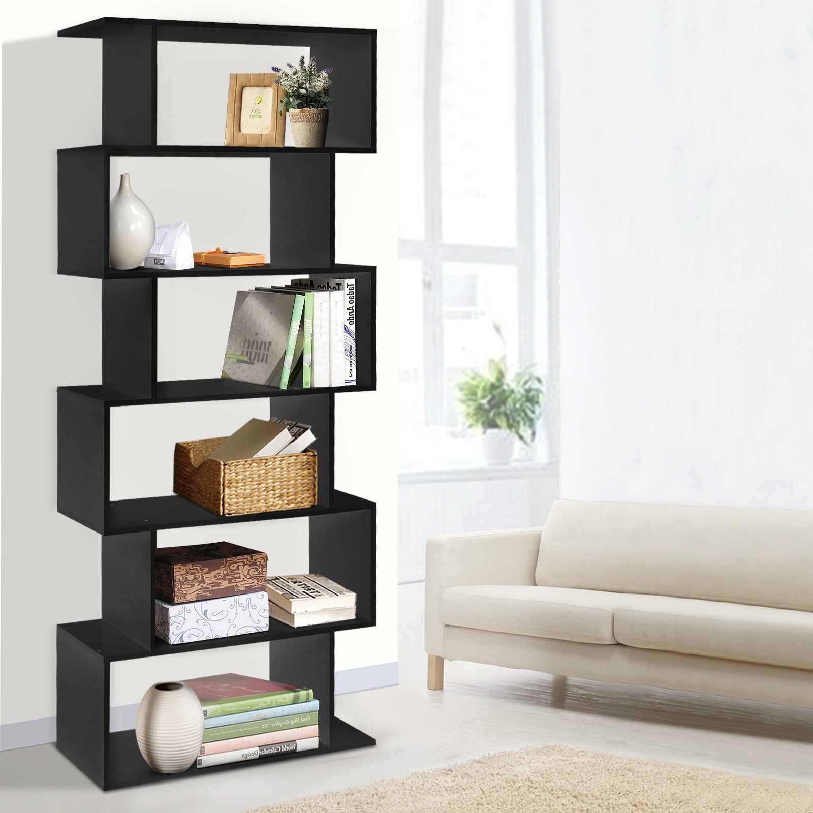 Artiss Bookshelf 6 Tiers - RIVA Black-Furniture > Bedroom-PEROZ Accessories