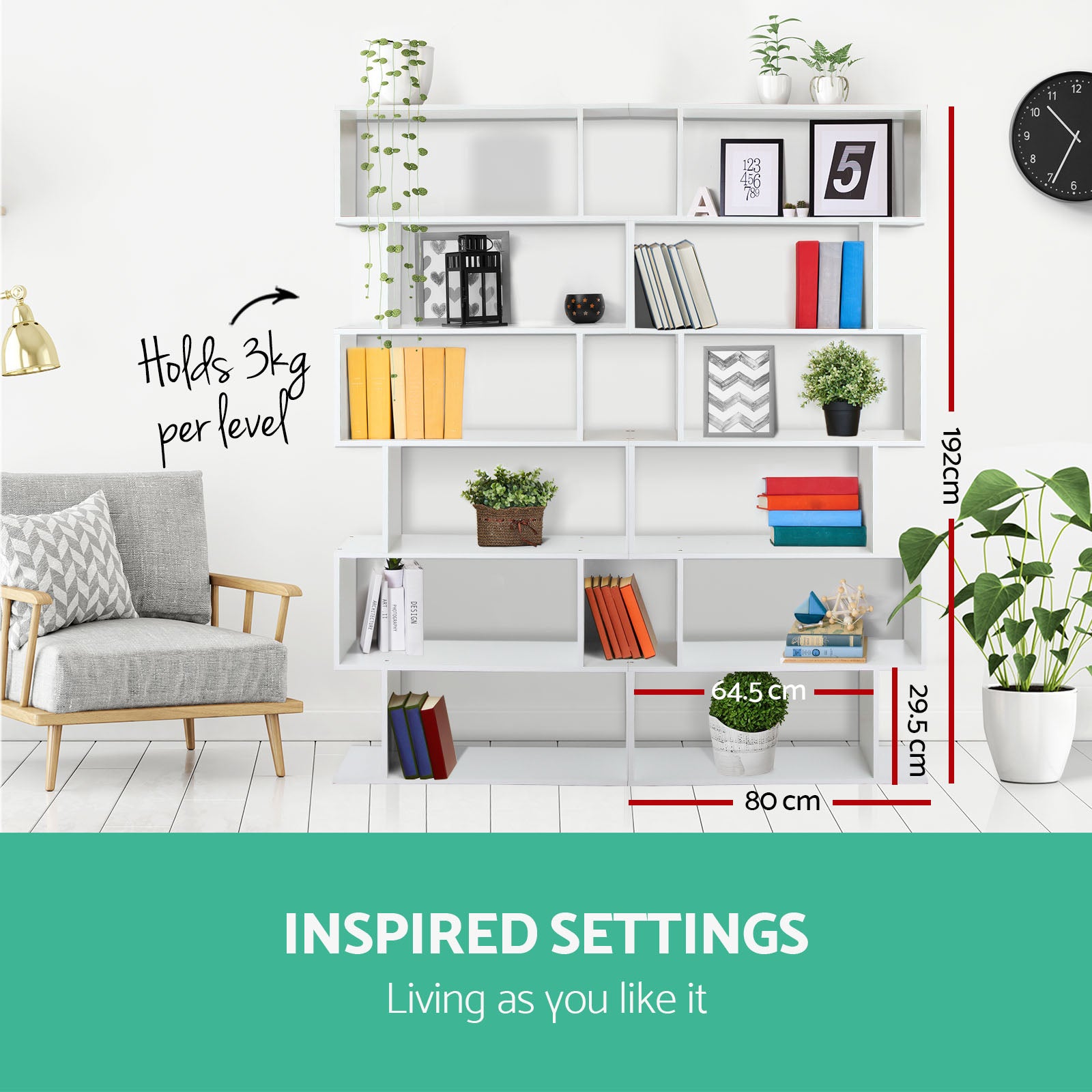 Artiss Bookshelf 6 Tiers - RIVA White-Furniture > Bedroom-PEROZ Accessories