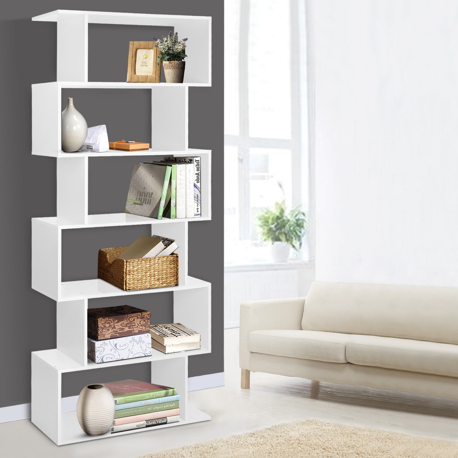 Artiss Bookshelf 6 Tiers - RIVA White-Furniture > Bedroom-PEROZ Accessories