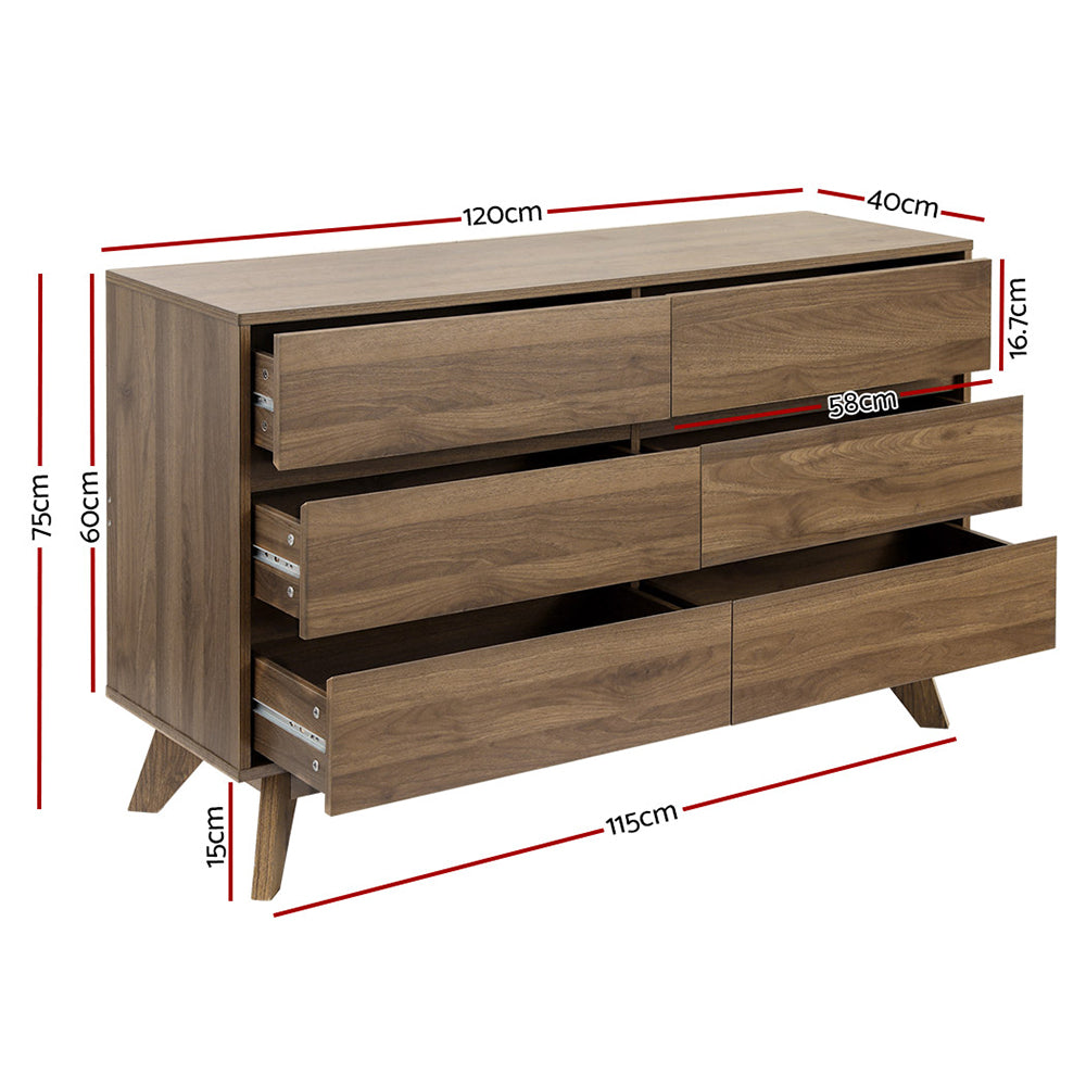 Artiss 6 Chest of Drawers - XAVI Walnut-Home & Garden > Storage-PEROZ Accessories