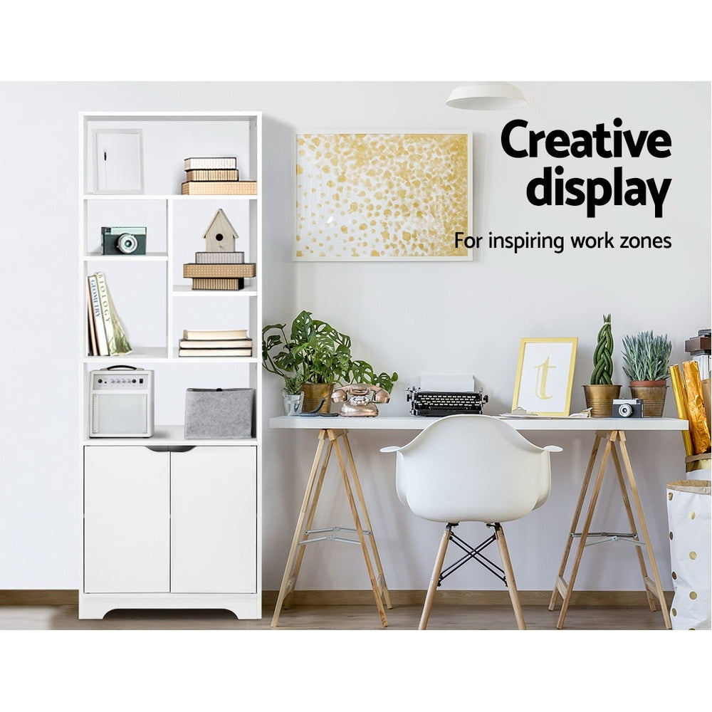 Artiss Bookshelf with Cabinet - GINA White-Bookcases & Shelves-PEROZ Accessories