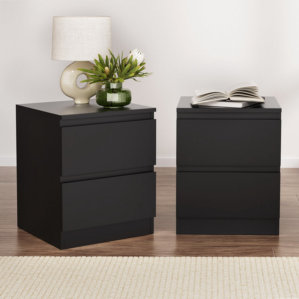 Artiss 2x Bedside Table 2 Drawers - PEPE Black-Furniture > Bedroom > Bedside Tables-PEROZ Accessories