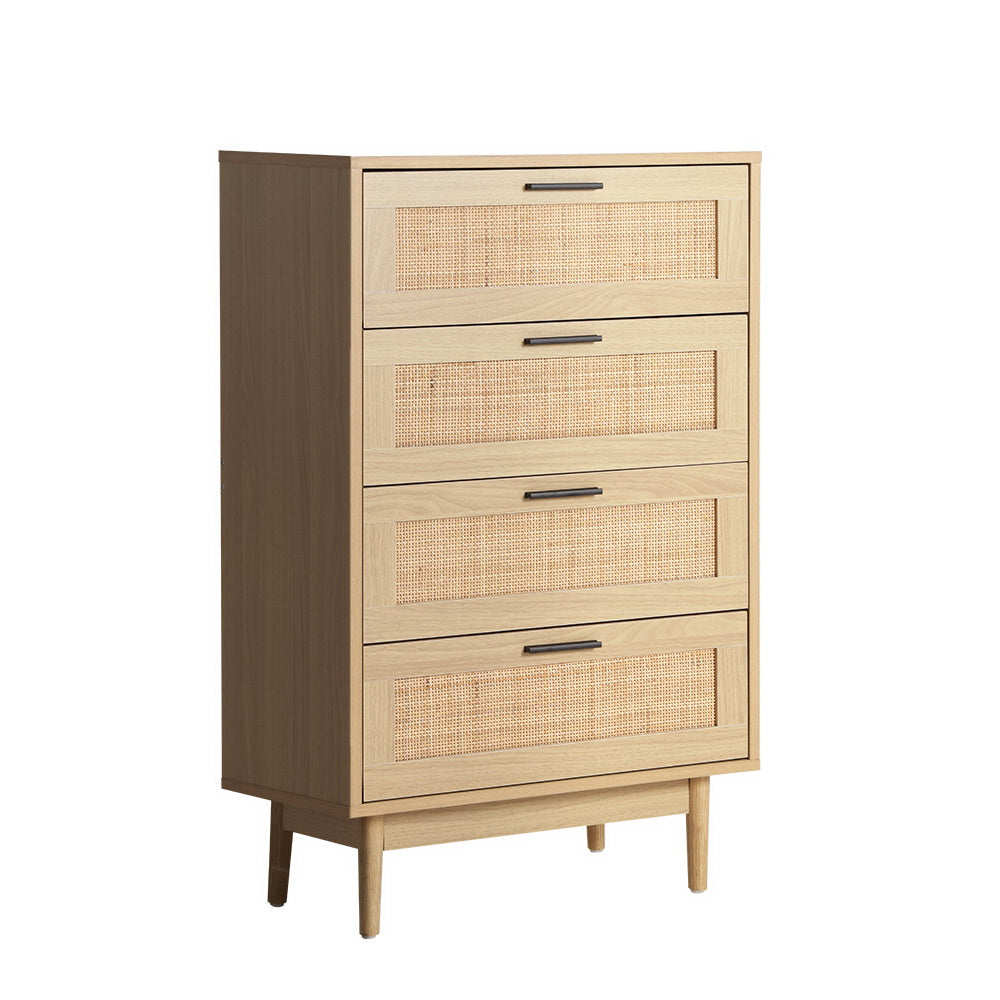 Artiss 4 Chest of Drawers Rattan Tallboy Pine - BRIONY-Furniture > Living Room-PEROZ Accessories