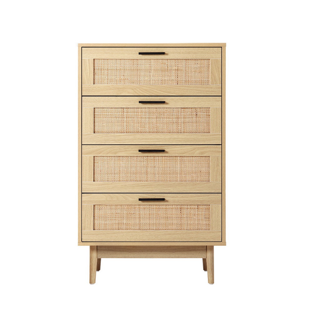 Artiss 4 Chest of Drawers Rattan Tallboy Pine - BRIONY-Furniture > Living Room-PEROZ Accessories