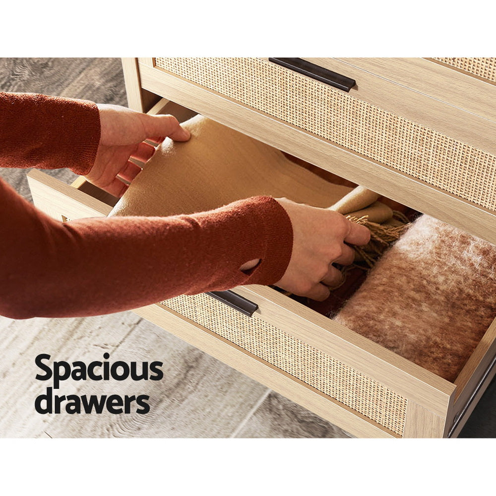 Artiss 4 Chest of Drawers Rattan Tallboy Pine - BRIONY-Furniture > Living Room-PEROZ Accessories