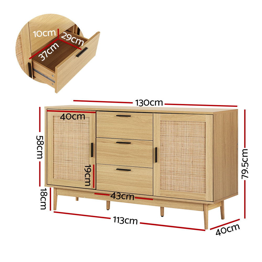 Artiss Rattan Buffet Sideboard - BRIONY Oak-Furniture > Living Room-PEROZ Accessories
