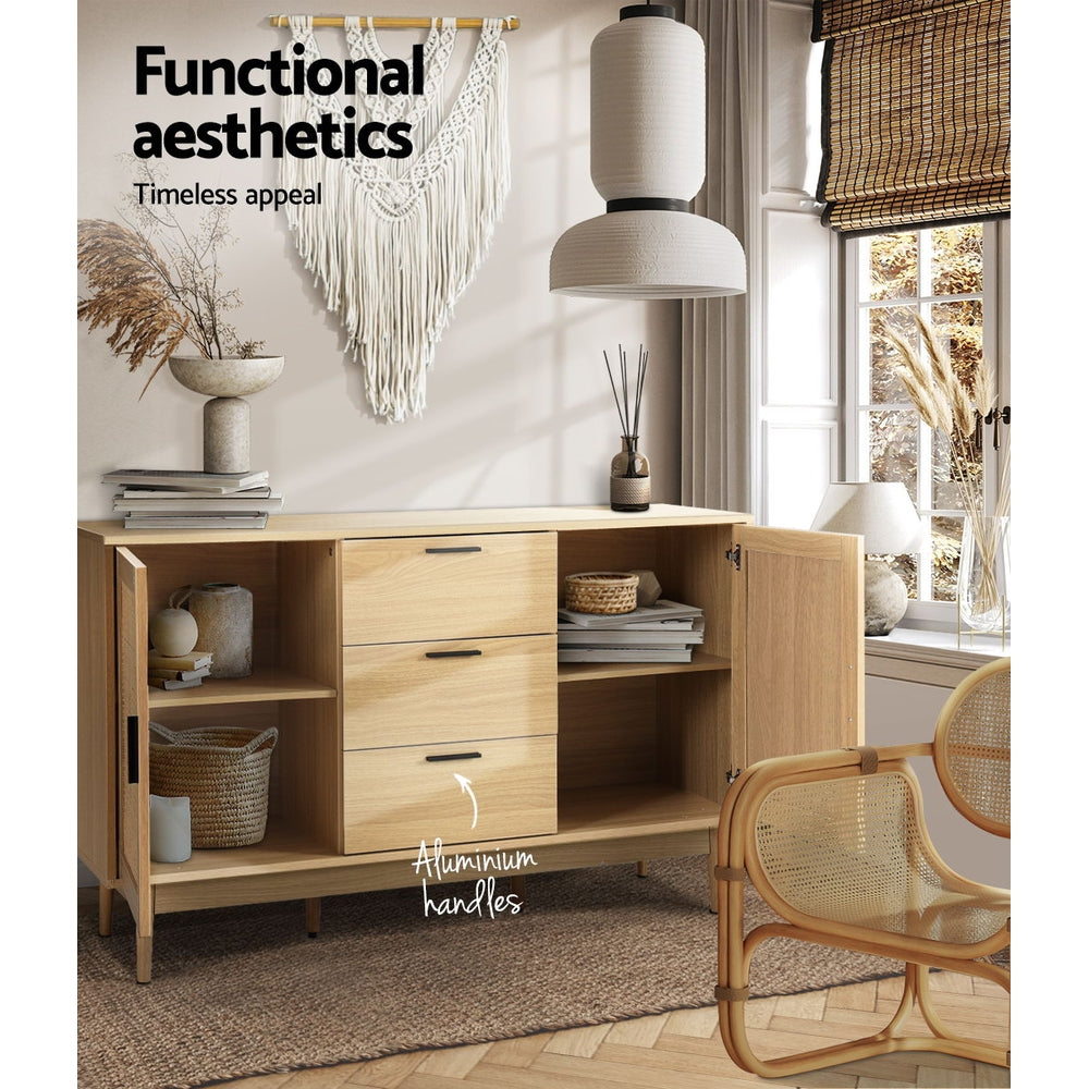 Artiss Rattan Buffet Sideboard - BRIONY Oak-Furniture > Living Room-PEROZ Accessories