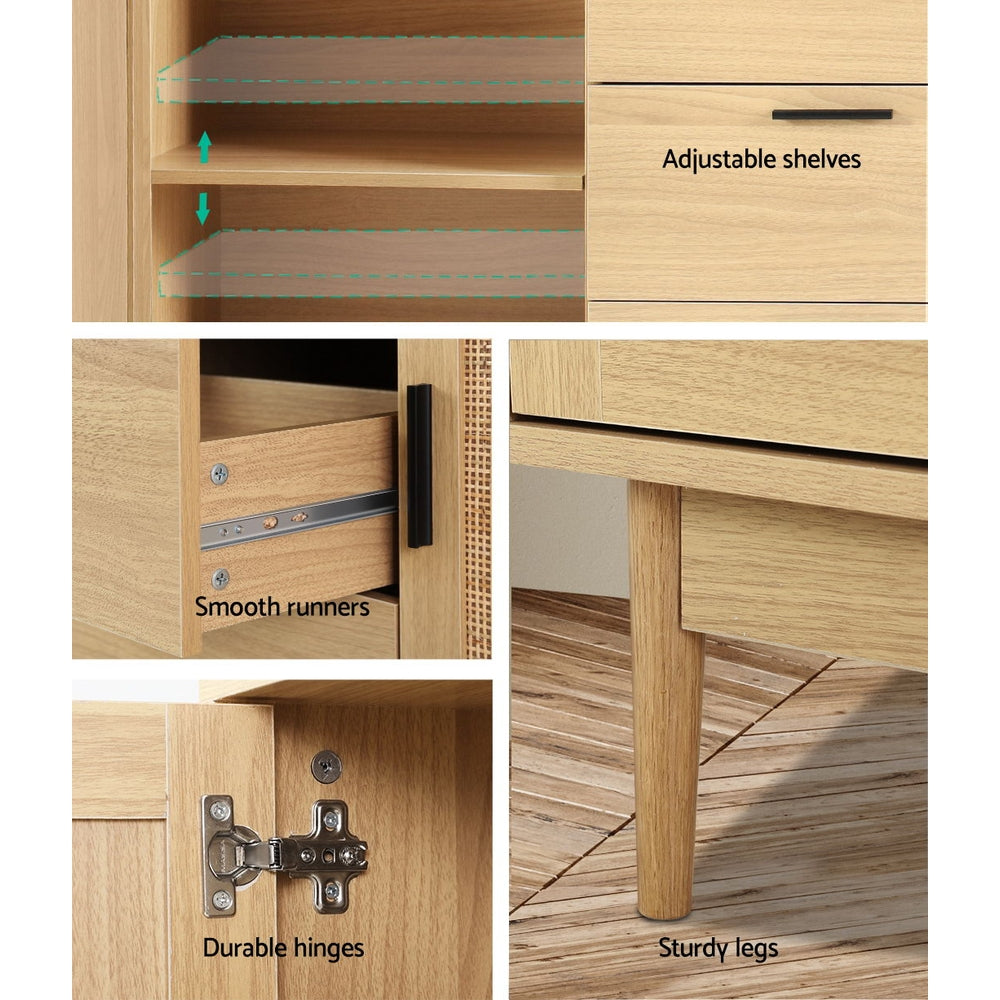 Artiss Rattan Buffet Sideboard - BRIONY Oak-Furniture > Living Room-PEROZ Accessories