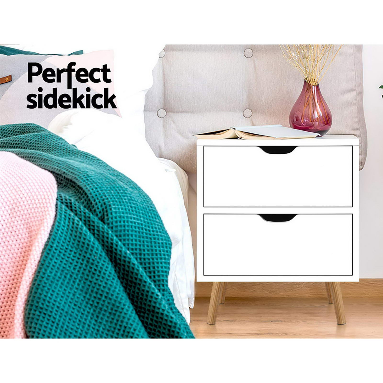 Artiss 2X Bedside Table 2 Drawers - BODEN White-Furniture > Bedroom > Bedside Tables-PEROZ Accessories