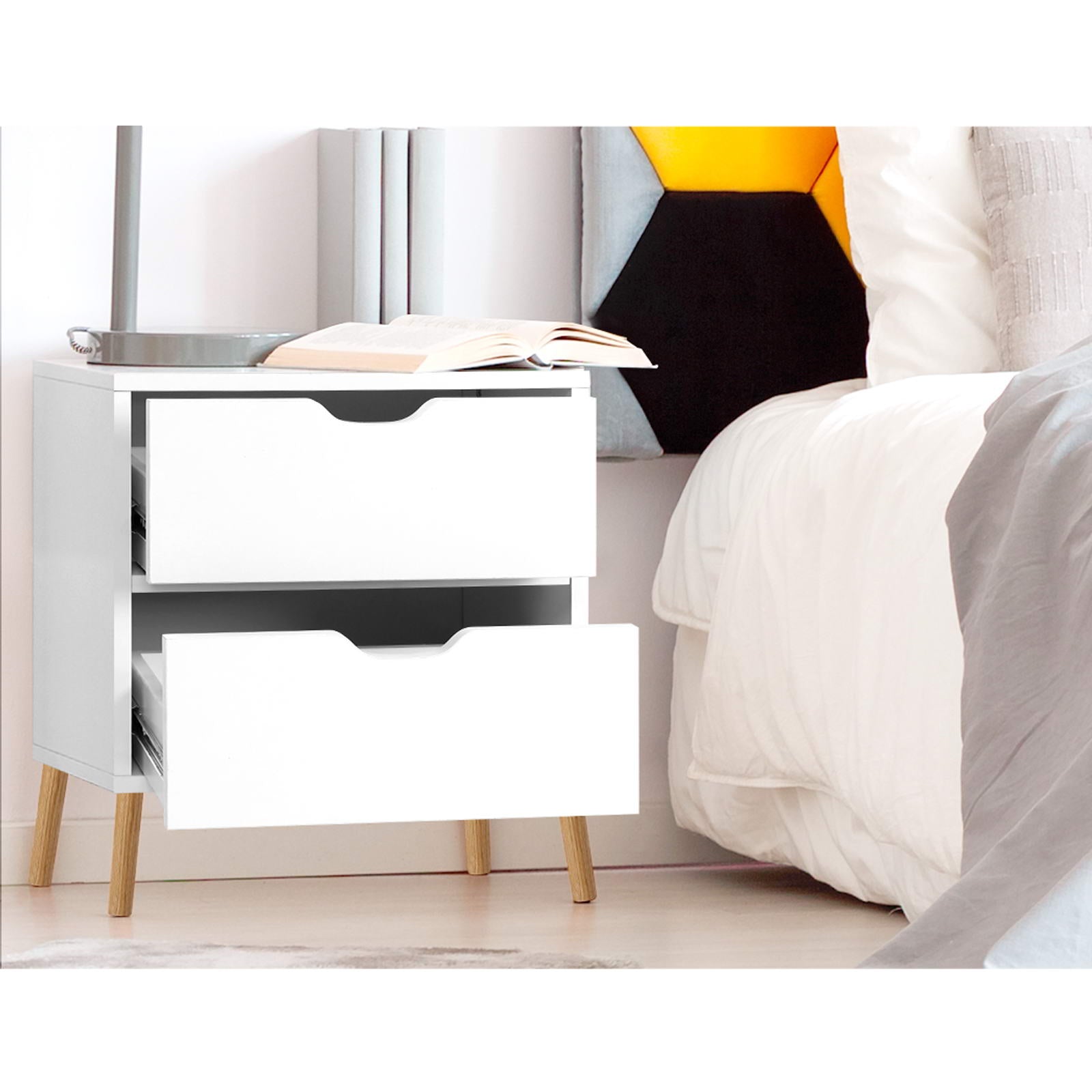 Artiss 2X Bedside Table 2 Drawers - BODEN White-Furniture > Bedroom > Bedside Tables-PEROZ Accessories
