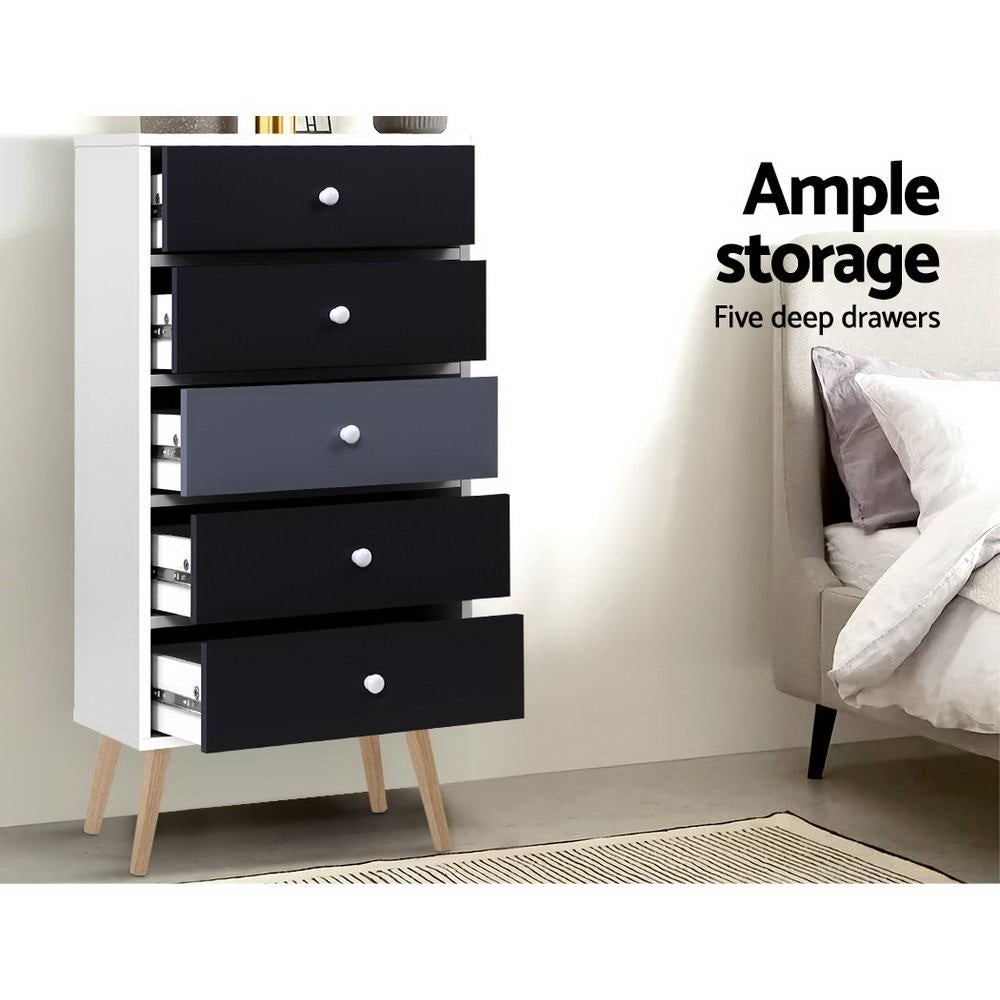 Artiss 5 Chest of Drawers - BONDS White-Furniture > Living Room-PEROZ Accessories