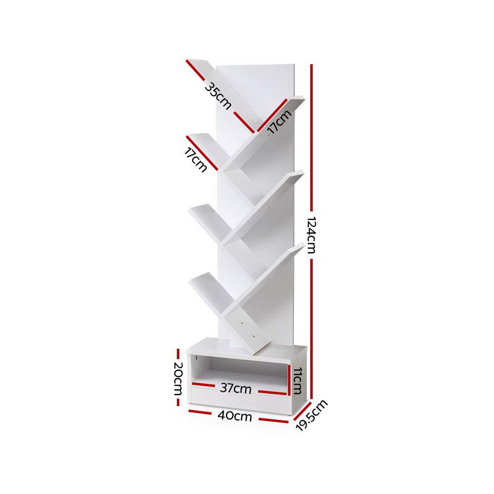 Artiss Tree Bookshelf 7 Tiers - ECHO White-Bookcases & Shelves-PEROZ Accessories