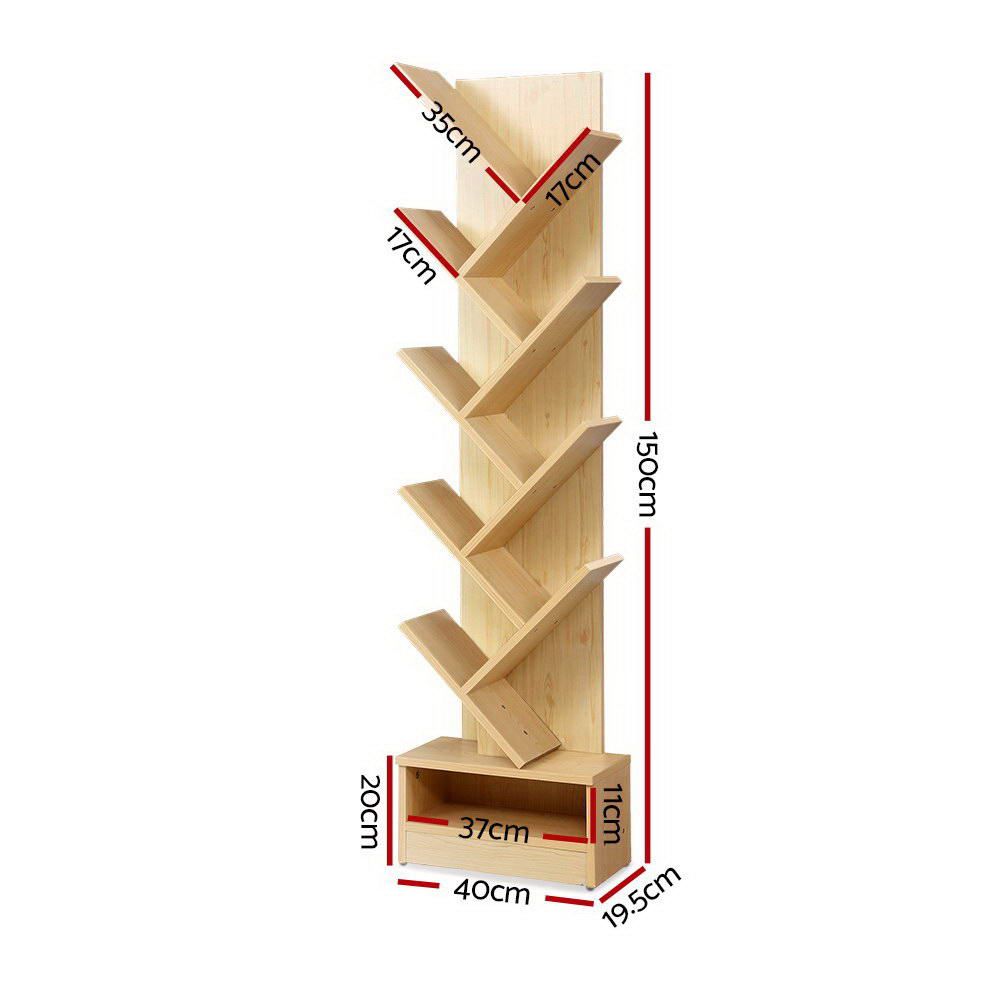 Artiss Tree Bookshelf 9 Tiers - ECHO Oak-Bookcases & Shelves-PEROZ Accessories