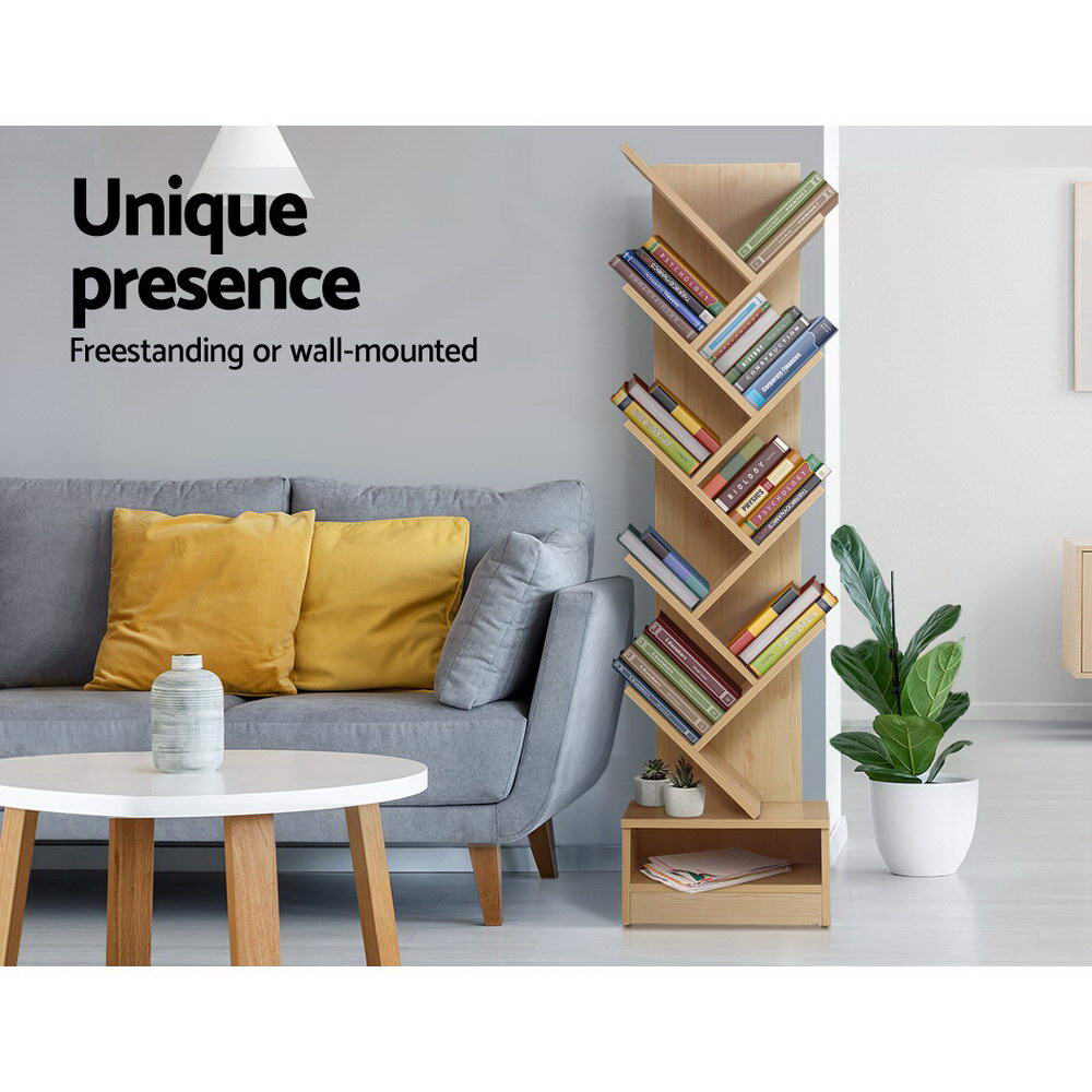 Artiss Tree Bookshelf 9 Tiers - ECHO Oak-Bookcases & Shelves-PEROZ Accessories