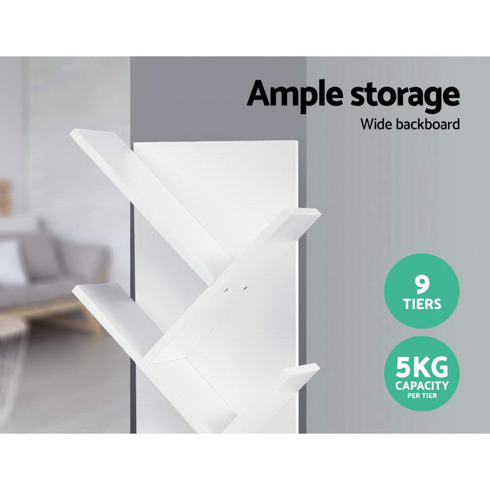 Artiss Tree Bookshelf 9 Tiers - ECHO White-Bookcases & Shelves-PEROZ Accessories