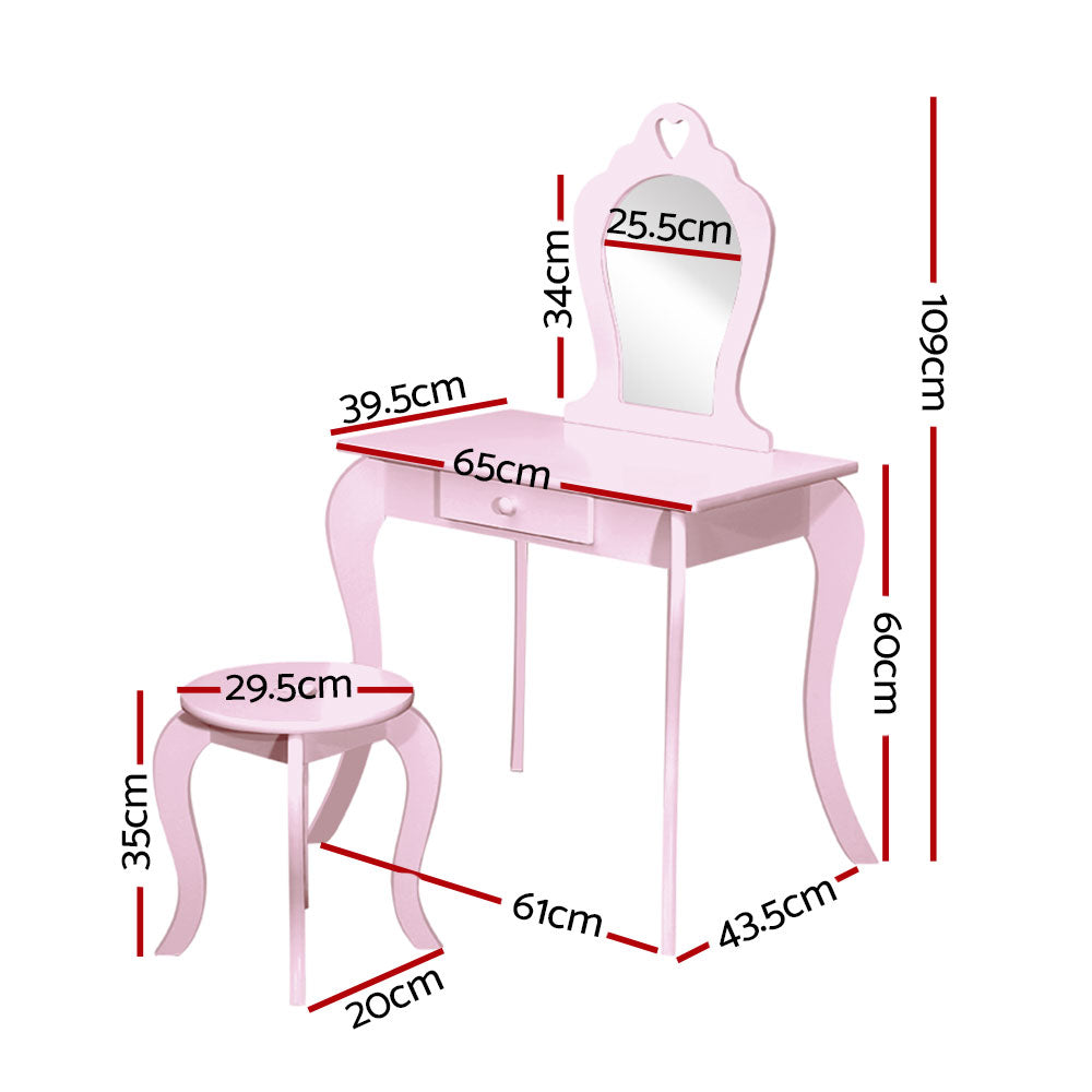 Keezi Kids Dressing Table Stool Set Vanity Mirror Princess Children Makeup Pink-Dressing Tables-PEROZ Accessories