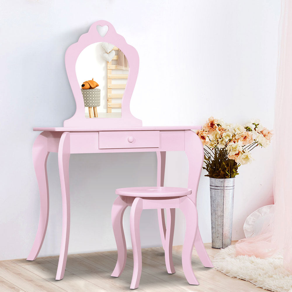 Keezi Kids Dressing Table Stool Set Vanity Mirror Princess Children Makeup Pink-Dressing Tables-PEROZ Accessories