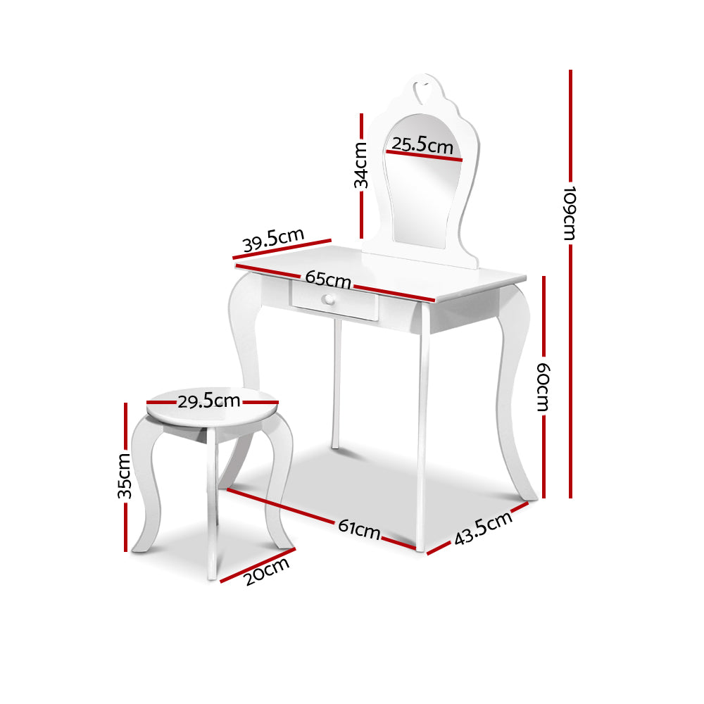 Keezi Kids Dressing Table Stool Set Vanity Mirror Princess Children Makeup White-Dressing Tables-PEROZ Accessories