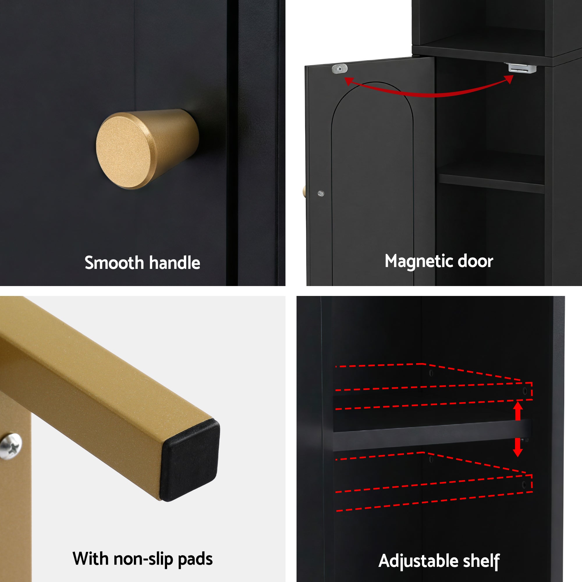 Artiss Bathroom Storage Cabinet Floor Organizer Toilet Corner Adjustable Black-Furniture > Bathroom > Bathroom Cabinets, Cupboards & Storage-PEROZ Accessories