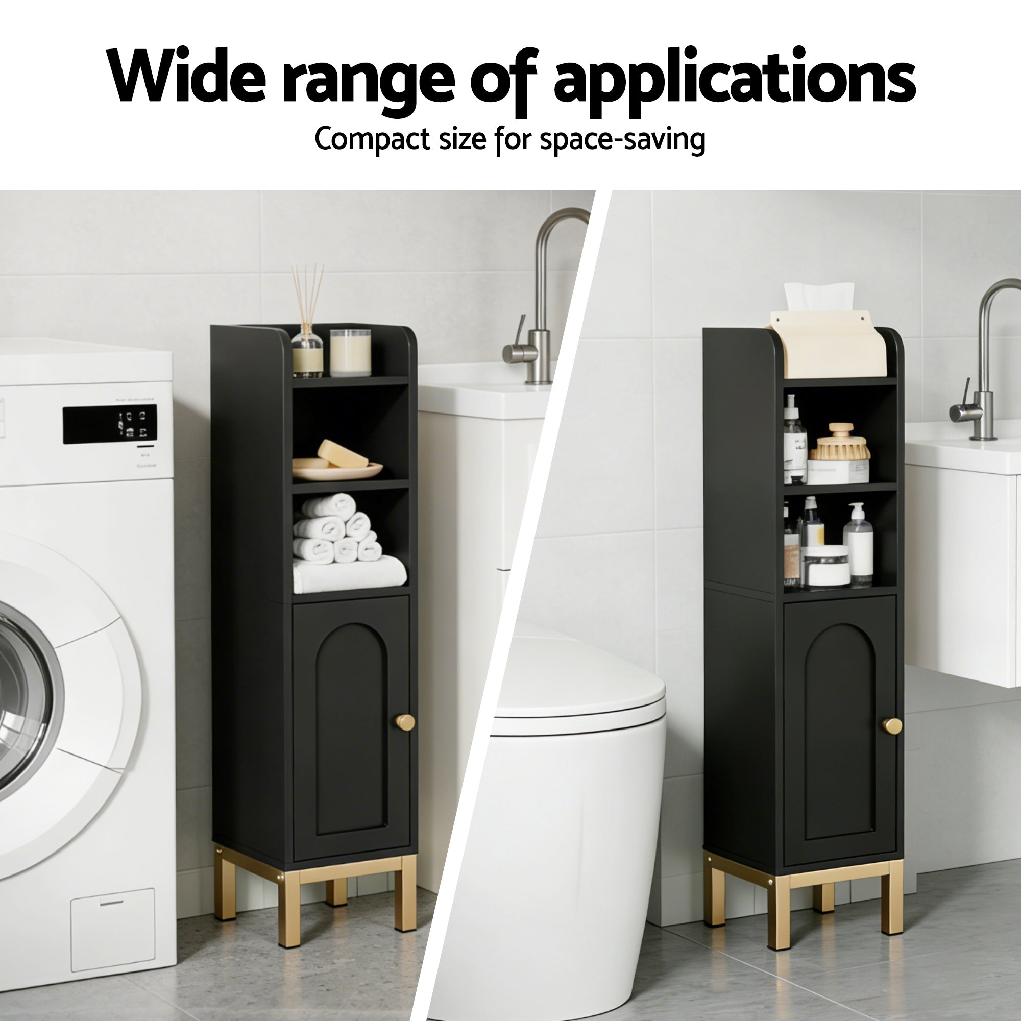 Artiss Bathroom Storage Cabinet Floor Organizer Toilet Corner Adjustable Black-Furniture > Bathroom > Bathroom Cabinets, Cupboards & Storage-PEROZ Accessories