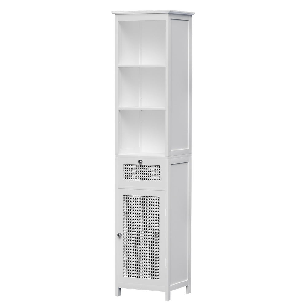Artiss Bathroom Cabinet Storage 161cm White Rattan Tallboy Toilet Cupboard-Furniture > Bathroom-PEROZ Accessories