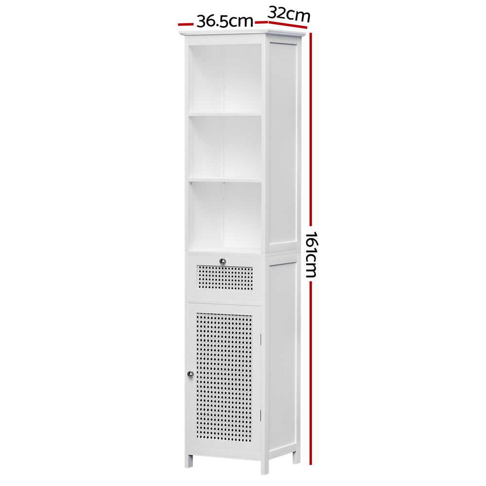 Artiss Bathroom Cabinet Storage 161cm White Rattan Tallboy Toilet Cupboard-Furniture > Bathroom-PEROZ Accessories