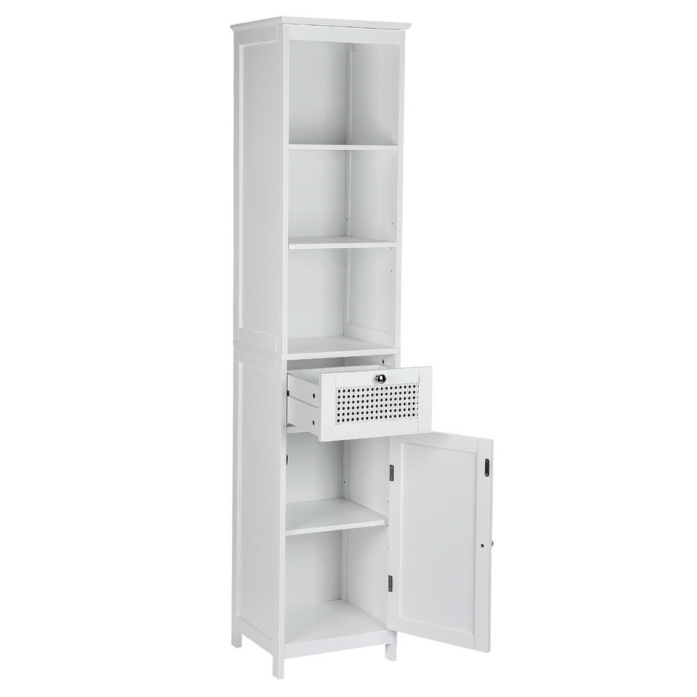 Artiss Bathroom Cabinet Storage 161cm White Rattan Tallboy Toilet Cupboard-Furniture > Bathroom-PEROZ Accessories