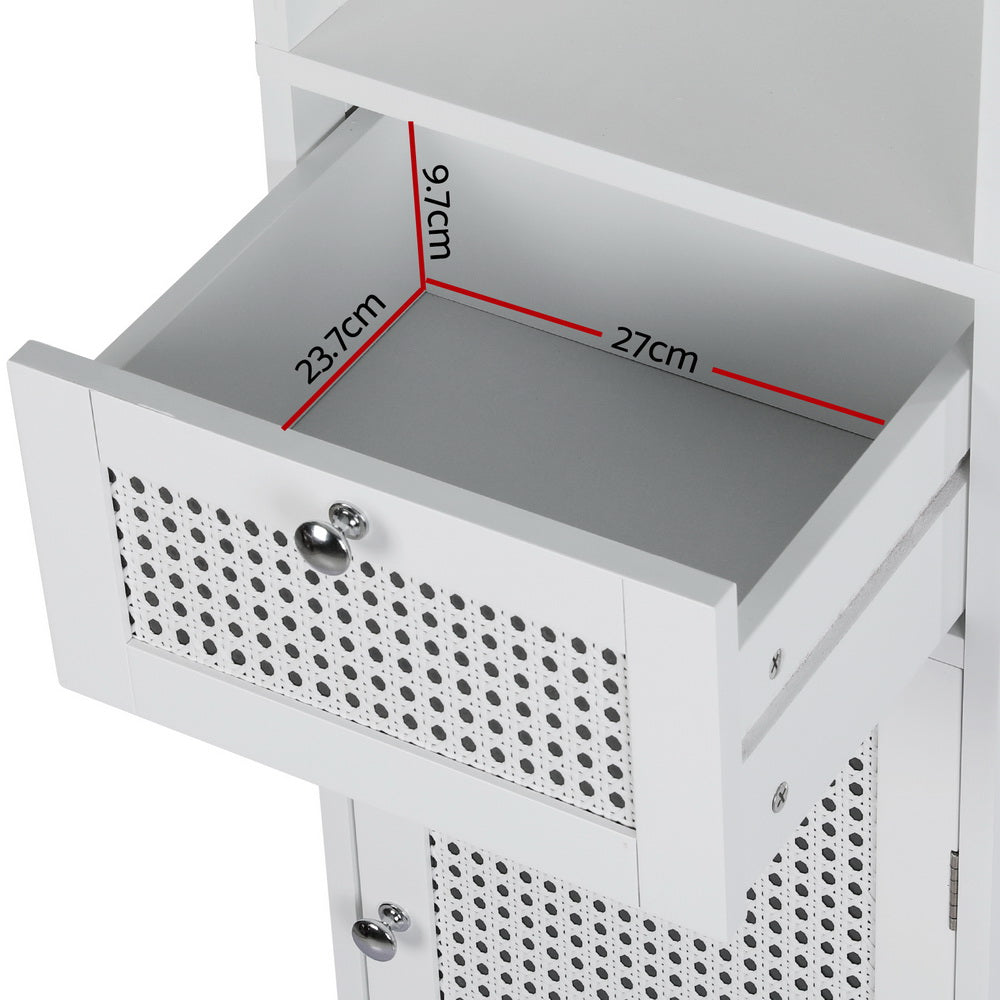 Artiss Bathroom Cabinet Storage 161cm White Rattan Tallboy Toilet Cupboard-Furniture > Bathroom-PEROZ Accessories