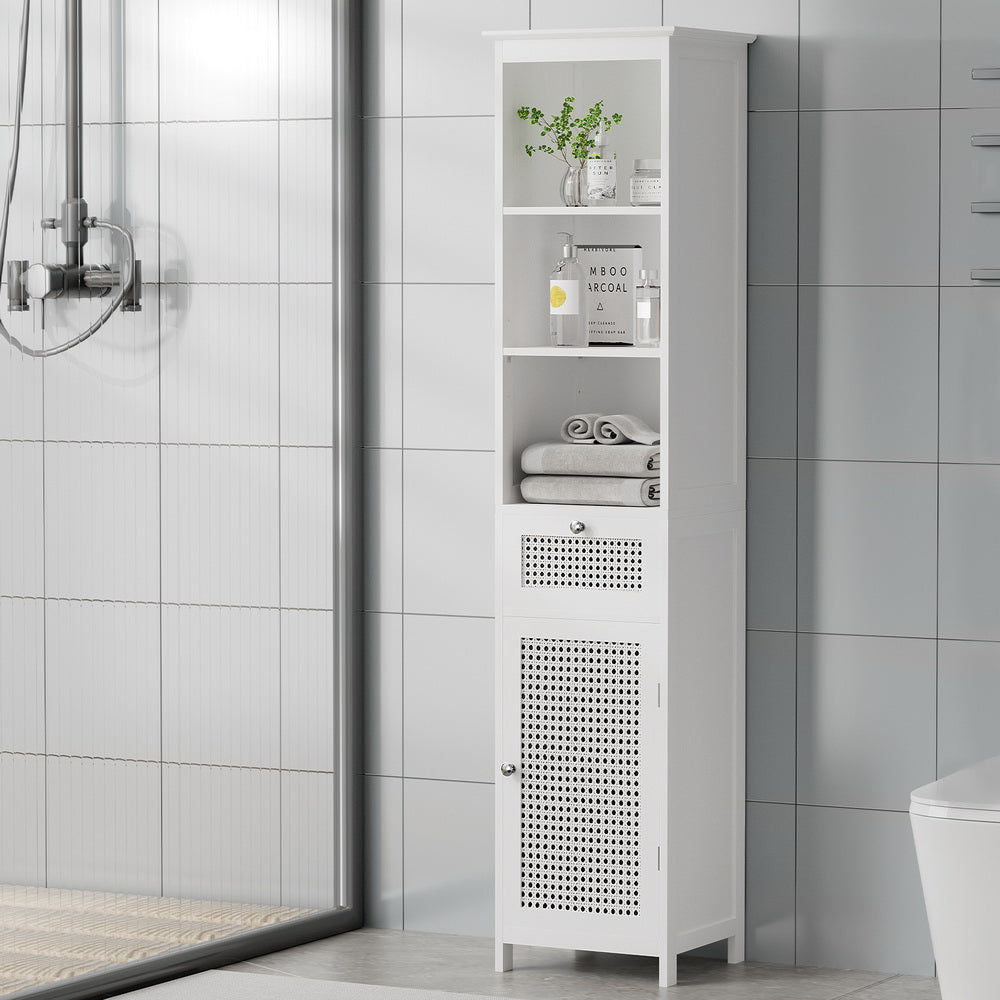 Artiss Bathroom Cabinet Storage 161cm White Rattan Tallboy Toilet Cupboard-Furniture > Bathroom-PEROZ Accessories