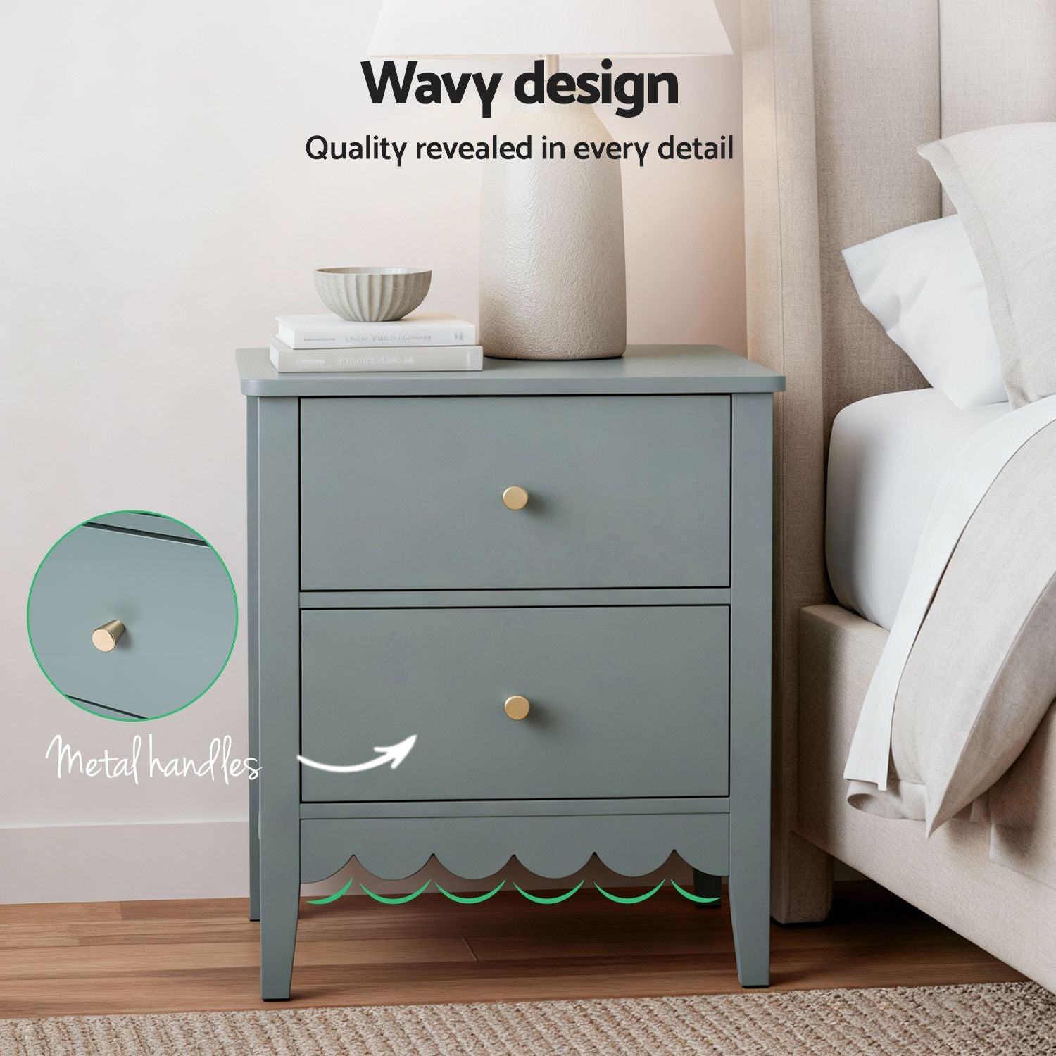 Artiss 2X Bedside Table 2 Drawers Bedroom Storage Nightstand Green